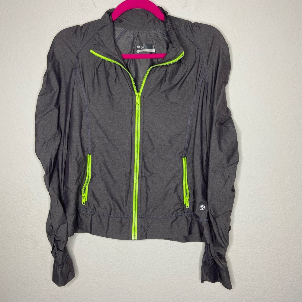 Lija Gray Neon Green Ruched Sleeve Lightweight Jacket Size S